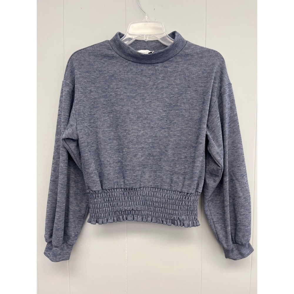 Urban Romantics Smocked Waist Cropped Pullover‎ Blue Sweater Small